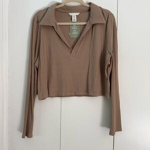 H&M Ribbed Brown Long Sleeve Blouse